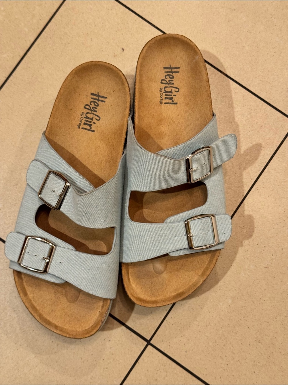 Hey Girl Light Blue Double Buckle Platform Sandals
